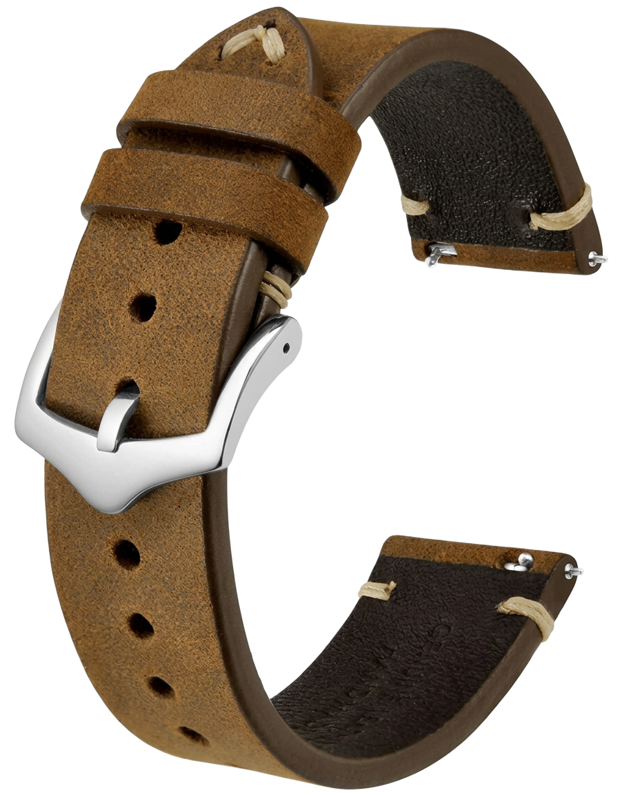 Brown leather watch strap