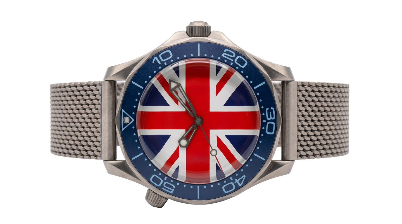 Union Jack dial watch on a mesh bracelet